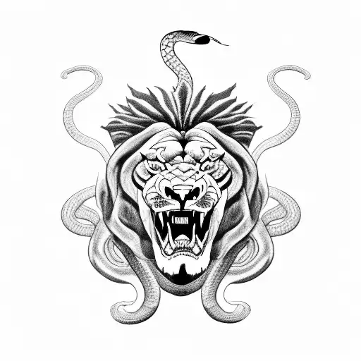 Snake Wrapped Around A Lion