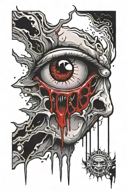 Split Face With Blood Dripping Eyeball With Teeth Psychedelic
