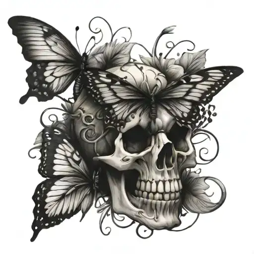 Combine Skull And Butterfly