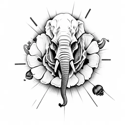 Elephant Skull With Poppies