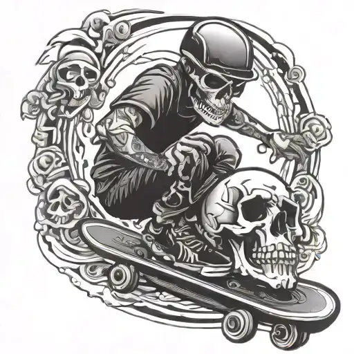 Skateboarder With Skull Adorned
