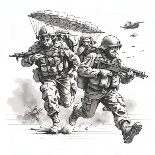 World War Paratroopers Landing On A Warzone