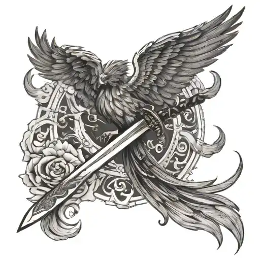 Phoenix Tattoo With Katana Sleeve Tattoo Design