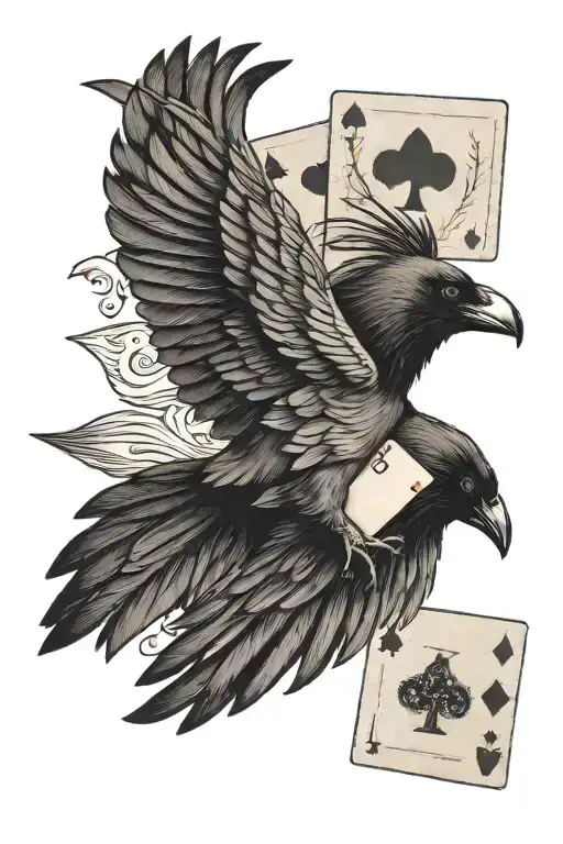 Crow Flying Holding A Playing Card