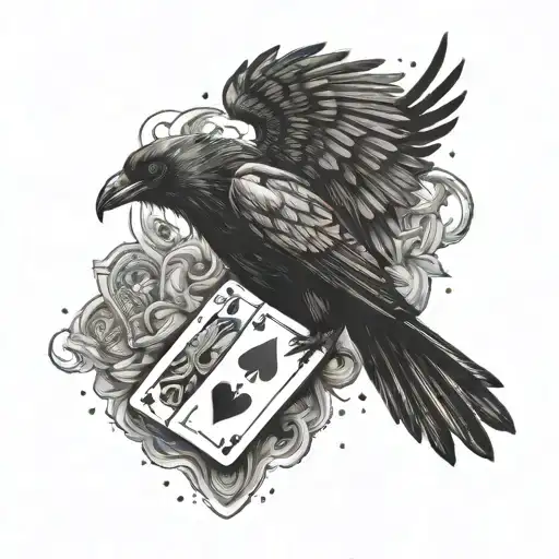 Crow Fling With Playing Cards Falling