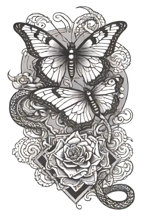 Butter Fly In A Square And A Snake