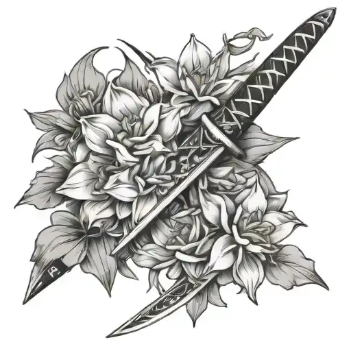 Katana And Narcissus Flower