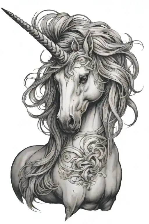 Unicorn With Long Flowy Hair That Is Shot With An Arrow