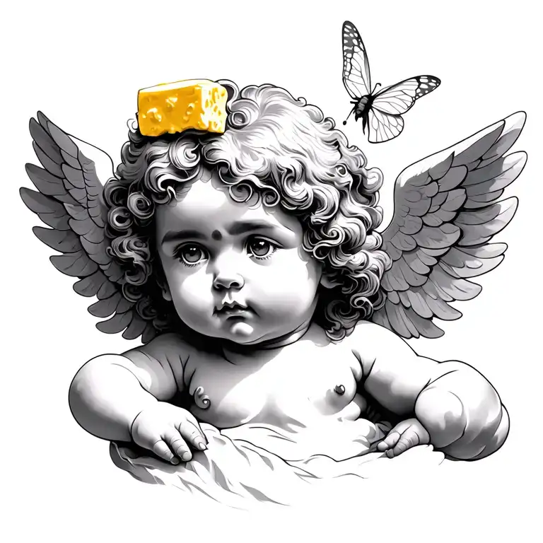 Cherub With A Butter Fly On Its Head