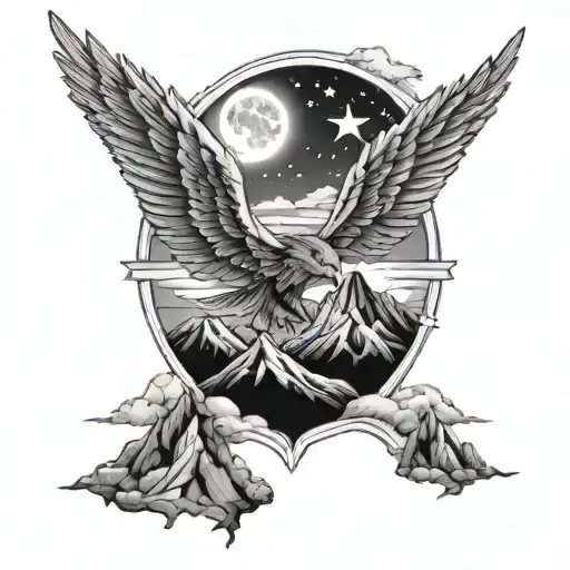 Angle Wings With A Mountain Background And Stary Sky