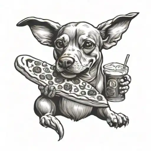 Dog Holding Pizza And A Beer