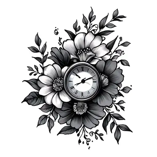 Half Arm Tattoo Floral With Hour Glass