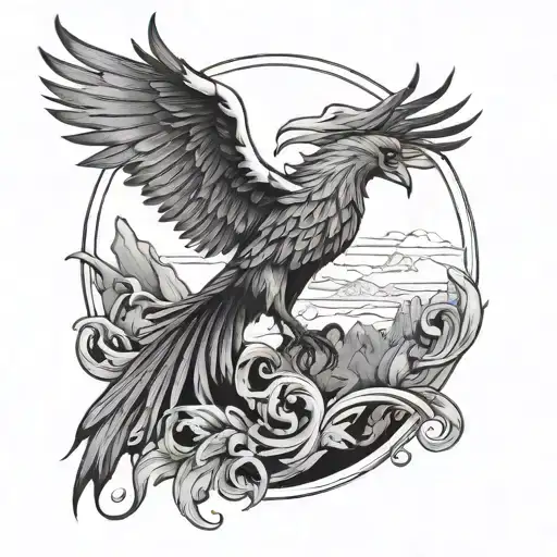 The Phoenix Symbol And Mountain