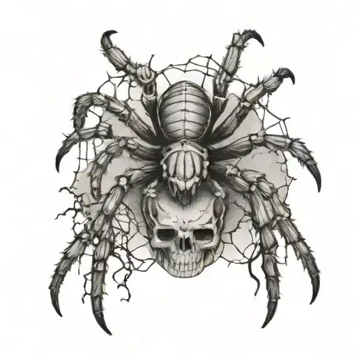 Tarantula On Skull With Spiders Web Smoke And Grave Stones