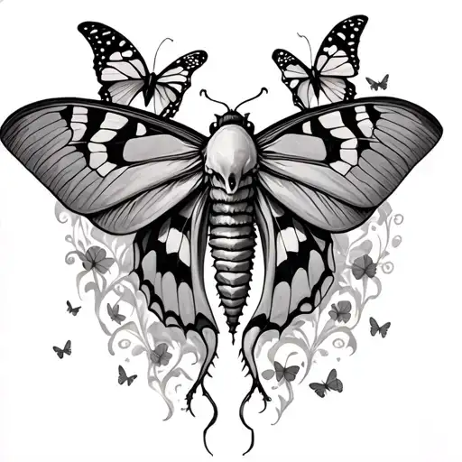 Death Moth With Butterflies Fluttering