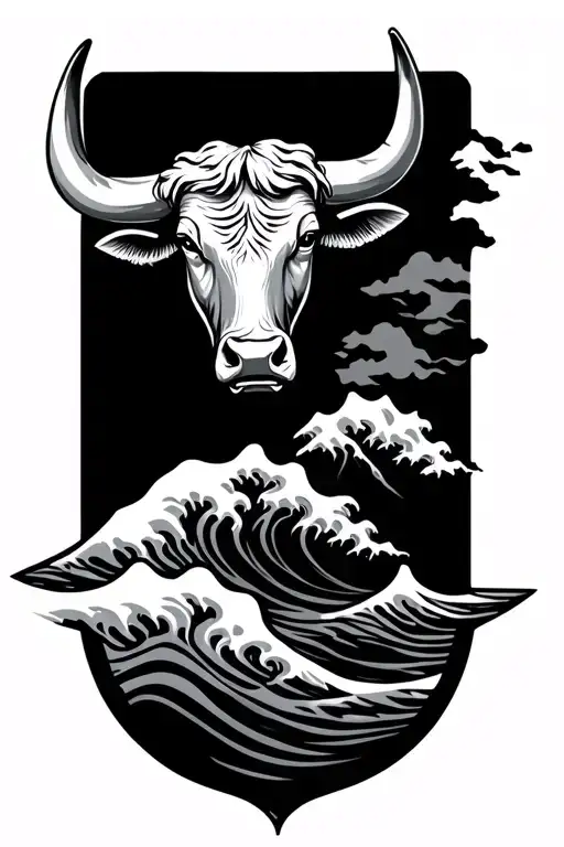 Lanzarote Island Map With Head Of Bull And Waves