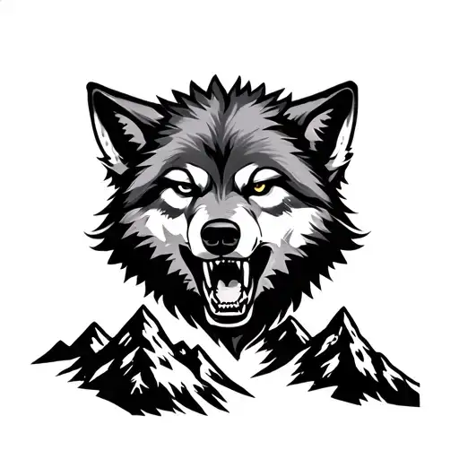 Growling Wolf And Mountains