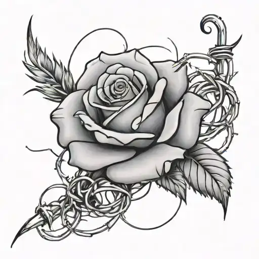 Rose Surrounded By Barbed Wire With The Stem