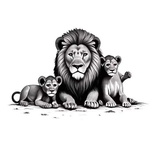 Lion With Three Cubs