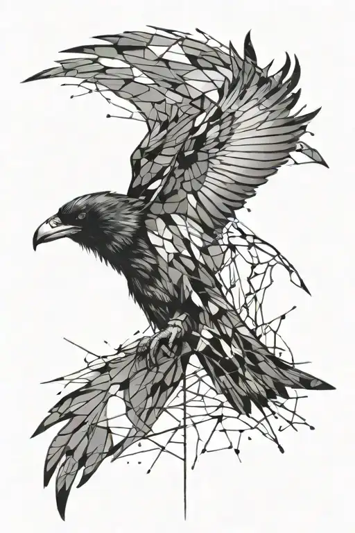 Shattered Glass And A Crow Flying