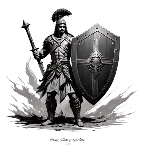 Spartan Guerrero With A Shield And Arodillao Sword Before God