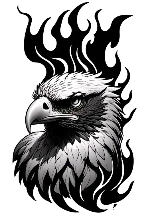 Eagle Head Looking Straight Ahead With Flames Wrapping Around