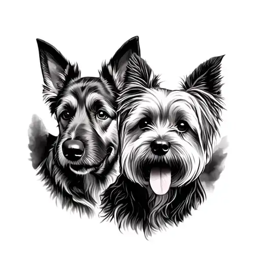 German Shepard And Cairn Terrier Playing