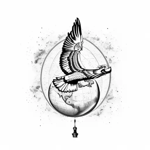 Flying Eagle With A Burning Globe In Its Claws