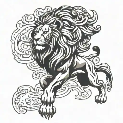 Create A Tattoo Design That Blends The Elegance Of A Lion With The Intensity Of Kickboxing Elements
