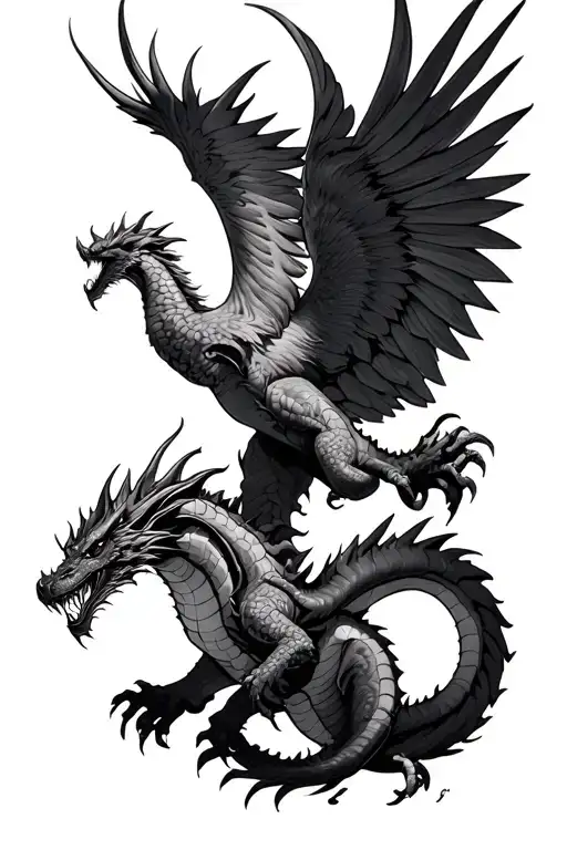 Dragon Falling Dead With Phoenix Rising From It