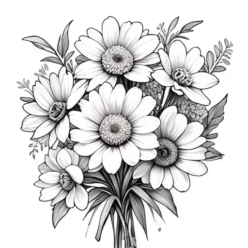 Daisy And Daffodils And Carnation Bouquet