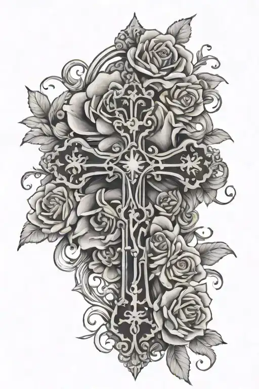 Cross Necklace Surrounded By Roses