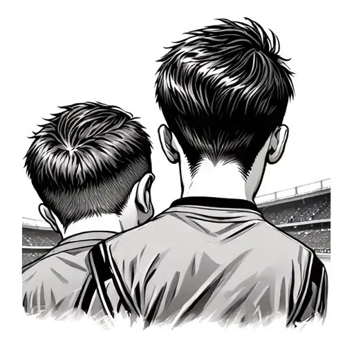 Son On His Fathers Back Looking At A Soccer Stadium