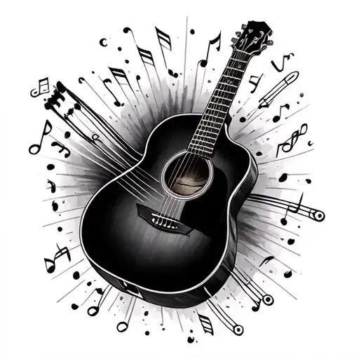 Small Acoustic Guitar With Notes Around It