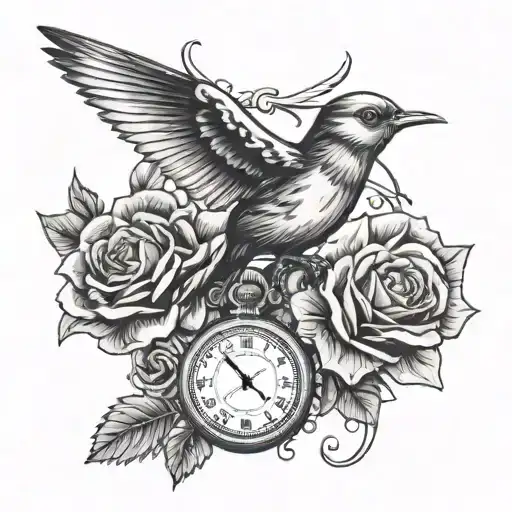 Vintage Watch With Roses And A Bird Flying