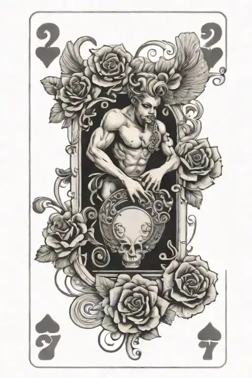 27 Of Clubs Card With Cupid In The Center
