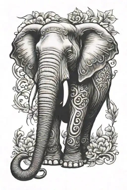 Elephant And Spoon Drawn In Black