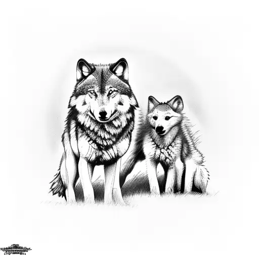 Wolf And Two Cubs