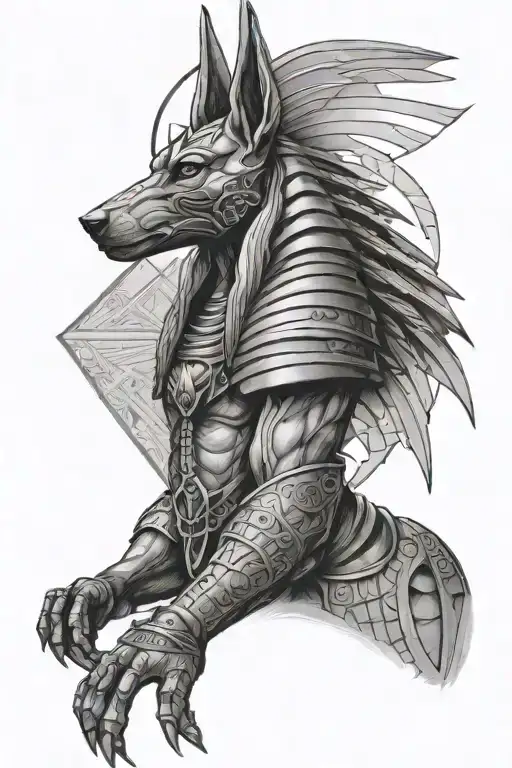 Gothic Anubis With Scales On His Back With Pyramids In Full Growth