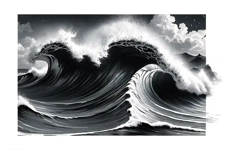 Ocean Waves Crashing In The Background Black And White