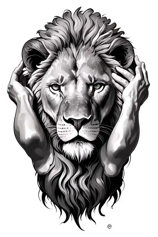 Lion Atlas With Human Body Holding Up The World