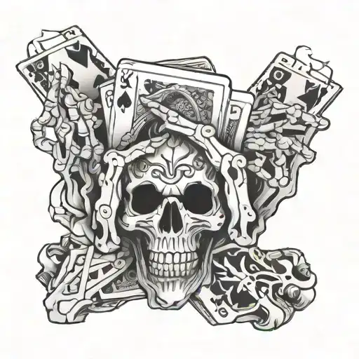 Skeleton Hand On Fire Holding Playing Cards