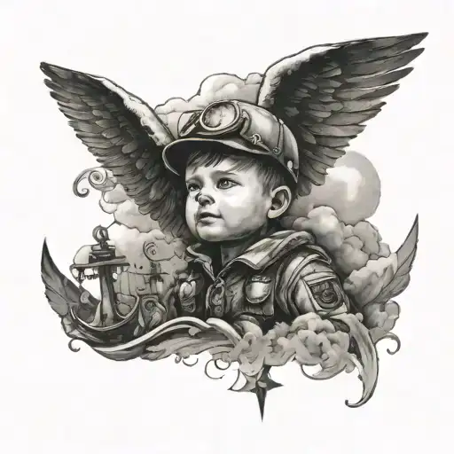 Navy Pilot Wings And Little Boy In A Storm With An Anchor Looking At Heaven
