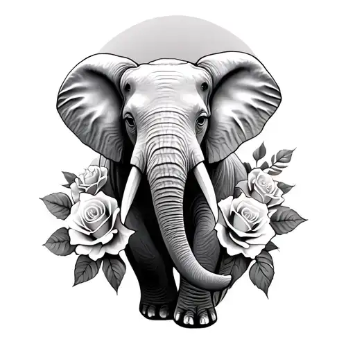 Elephant With Roses