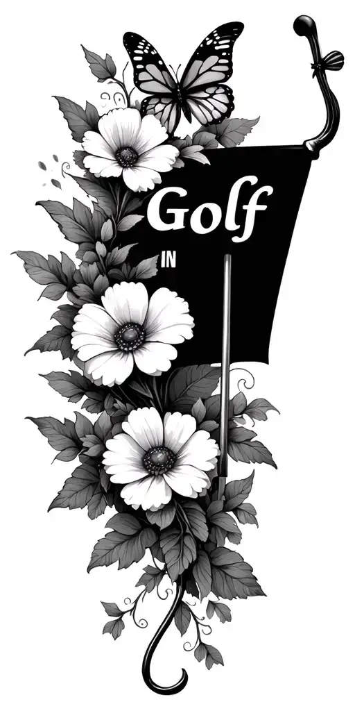 Flowers Butterflies Vines With Golf Flag That Says Golf In It