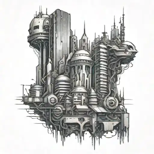 Word T And Brutalismus In Style Cyberpunk Cityscape