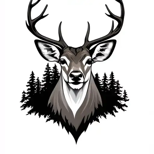 Deer Head With Trees