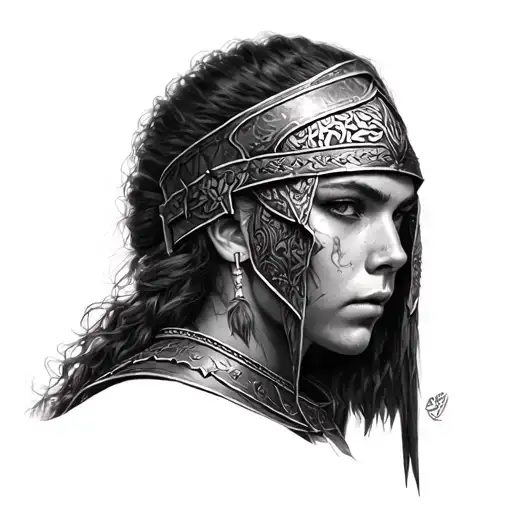 Slavic Female Warrior Full Body In Pencil Drawing