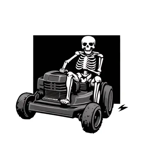 Skeleton Pushing A Lawn Mower