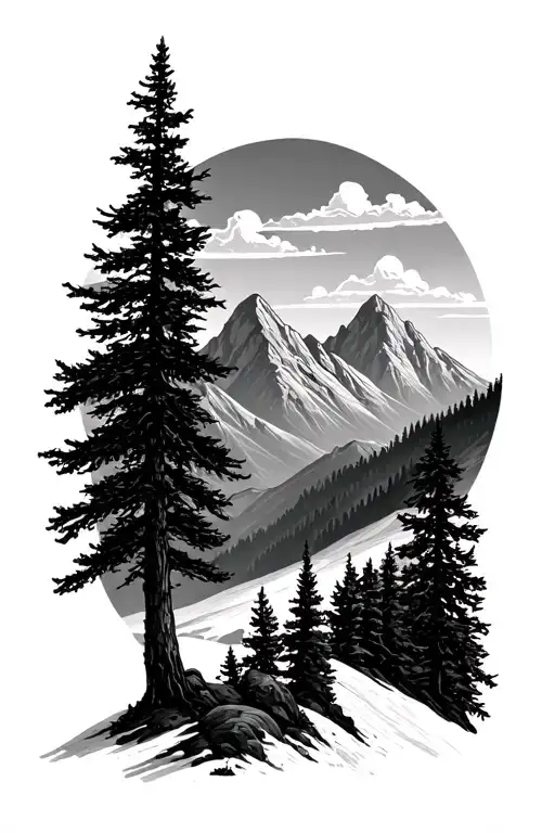 Country Mountain Peaks With Trees
